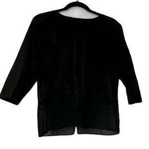 Ermanna Woman's fur sheer black cropped top fancy holiday winter sz M party fun